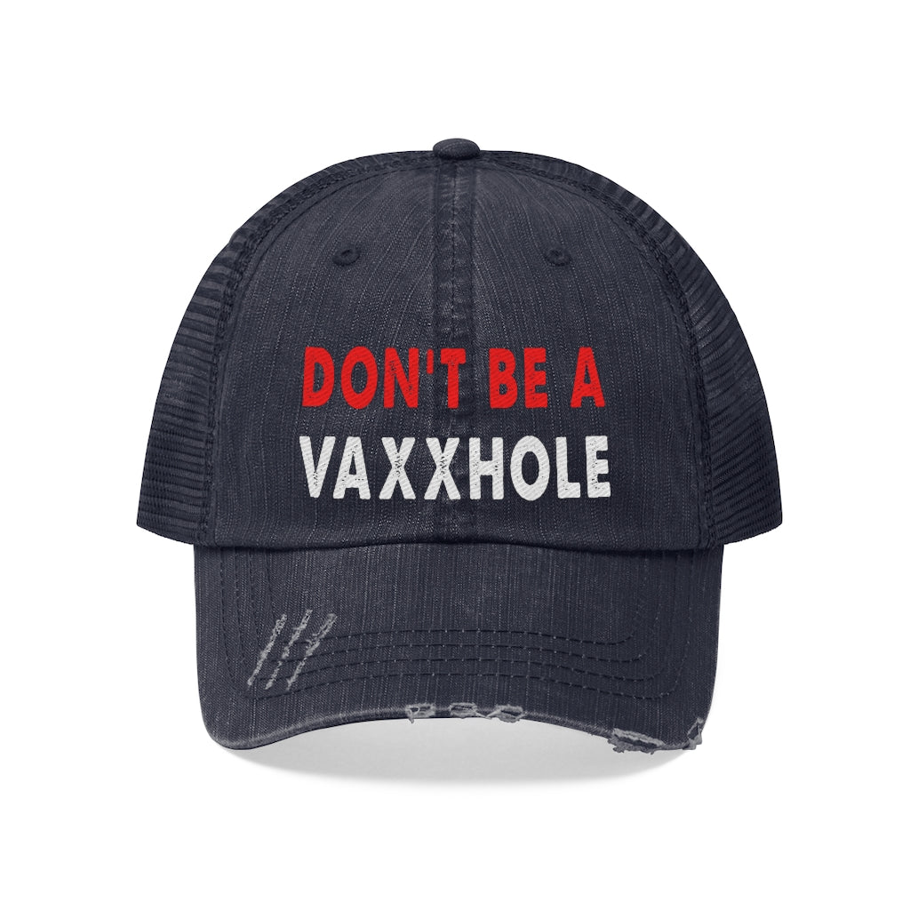 Don't Be a Vaxxhole Distressed Style Hat Hats True Navy 