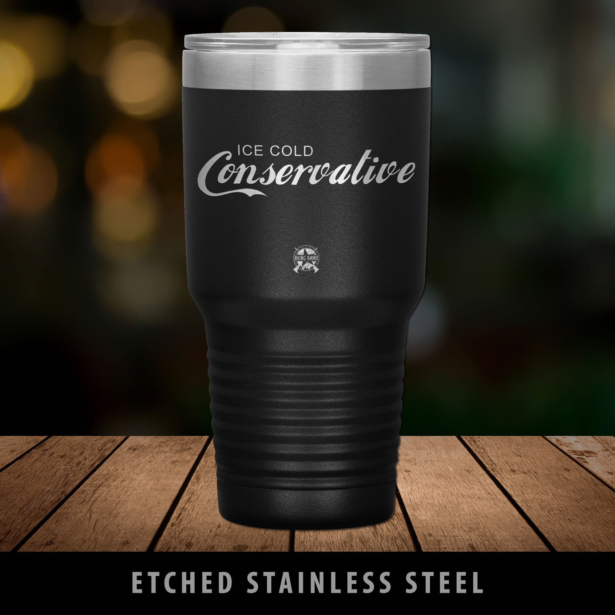 "Ice Cold Conservative" Premium Stainless Steel Etched Tumbler Parody Tumblers Black 