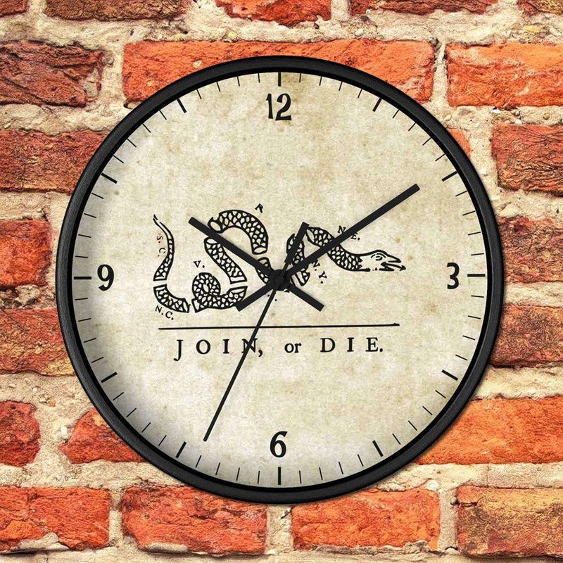 Join or Die Wooden Wall clock Home Decor 10 in Black Black