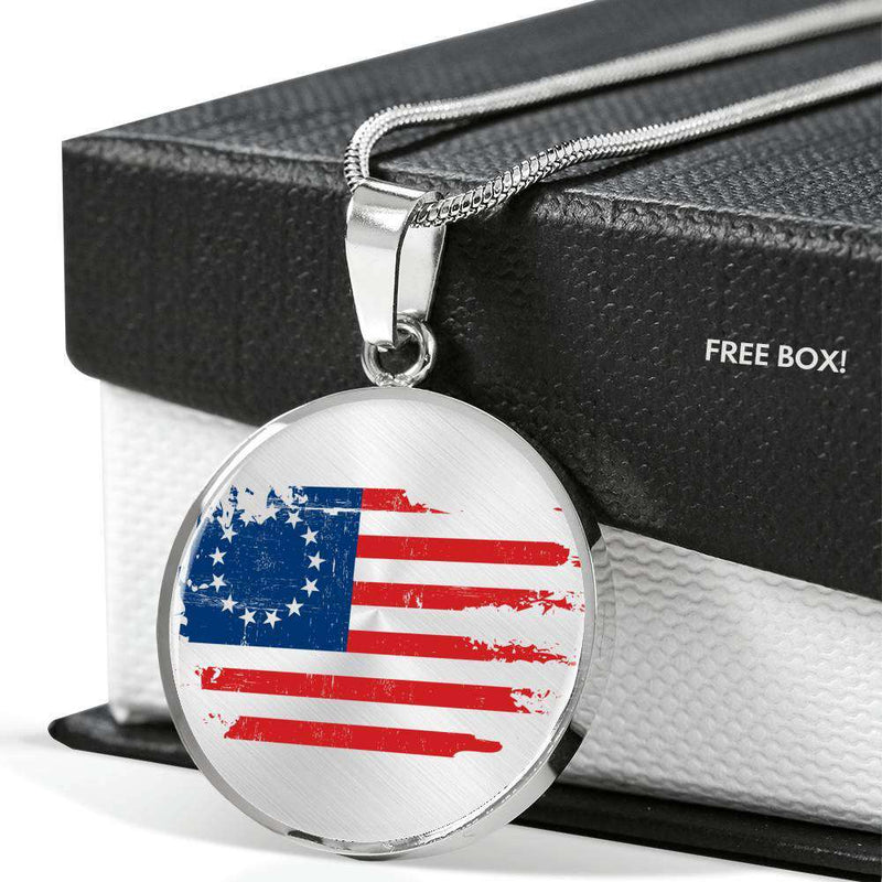 Betsy Ross American Flag Luxury Necklace Jewelry Luxury Necklace (Silver) No 