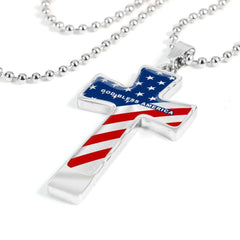 God Bless America Luxury Flag Cross Necklace (unisex) Made in USA - Custom Engraving Options Jewelry 