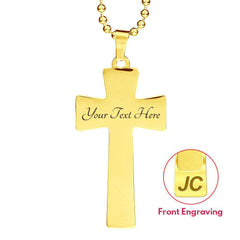 God Bless America Luxury Flag Cross Necklace (unisex) Made in USA - Custom Engraving Options Jewelry Cross Pendant with Ball Chain (Gold Finish) Yes 