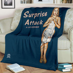 Surprise Attack - Retro WWII B-24 Bomber Airplane Pinup Nose Art Micro Fleece Blanket 