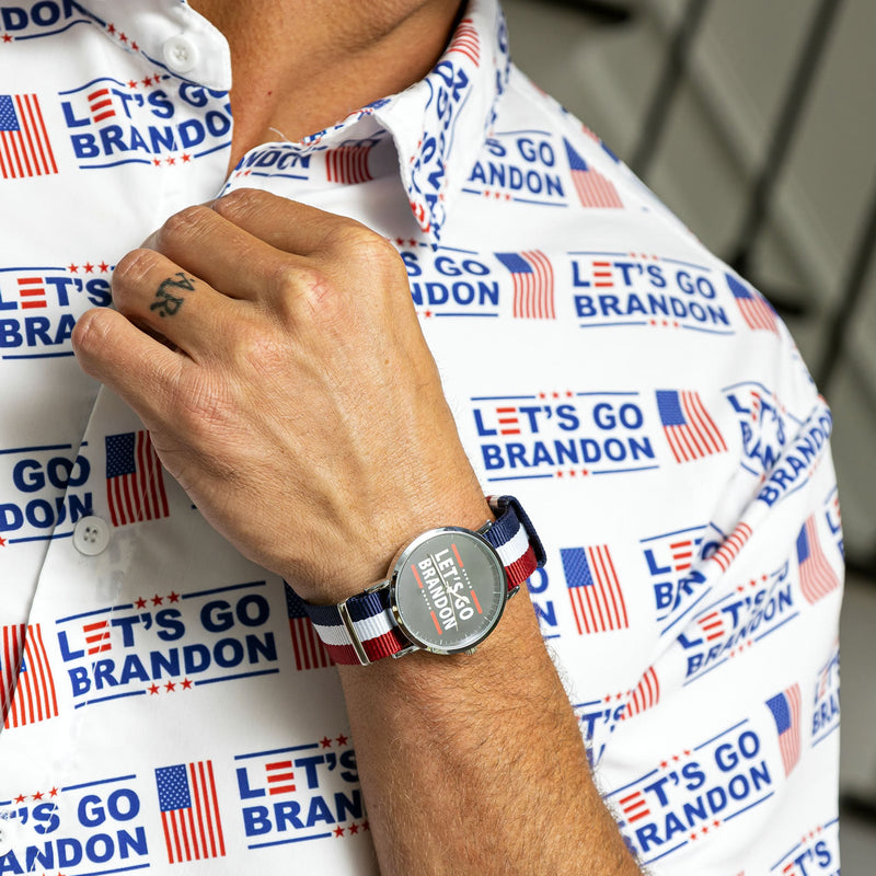 Let's Go Brandon Short Sleeve Shirt Button Up Short Sleeve Button Down Shirt - AOP XS 