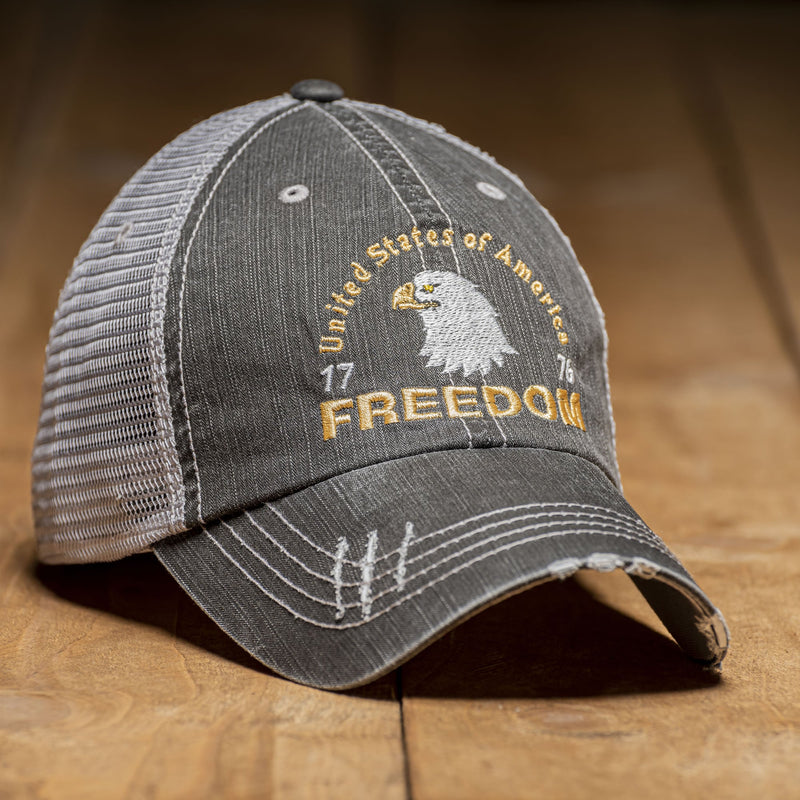 FREEDOM - USA 1776 with American Eagle Distressed Style Hat Hats Black One size 