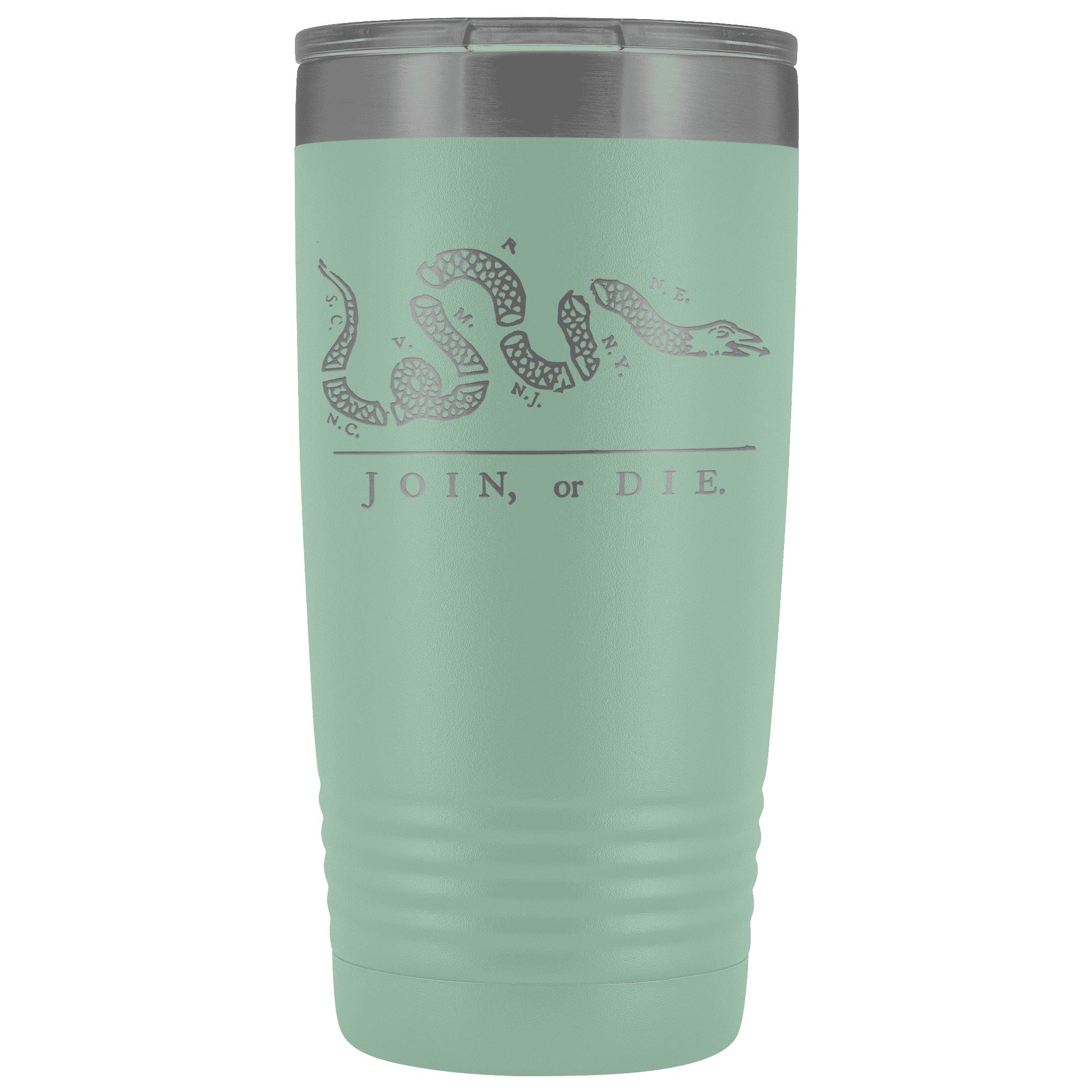 Join or Die Stainless Etched Tumbler Tumblers Teal 