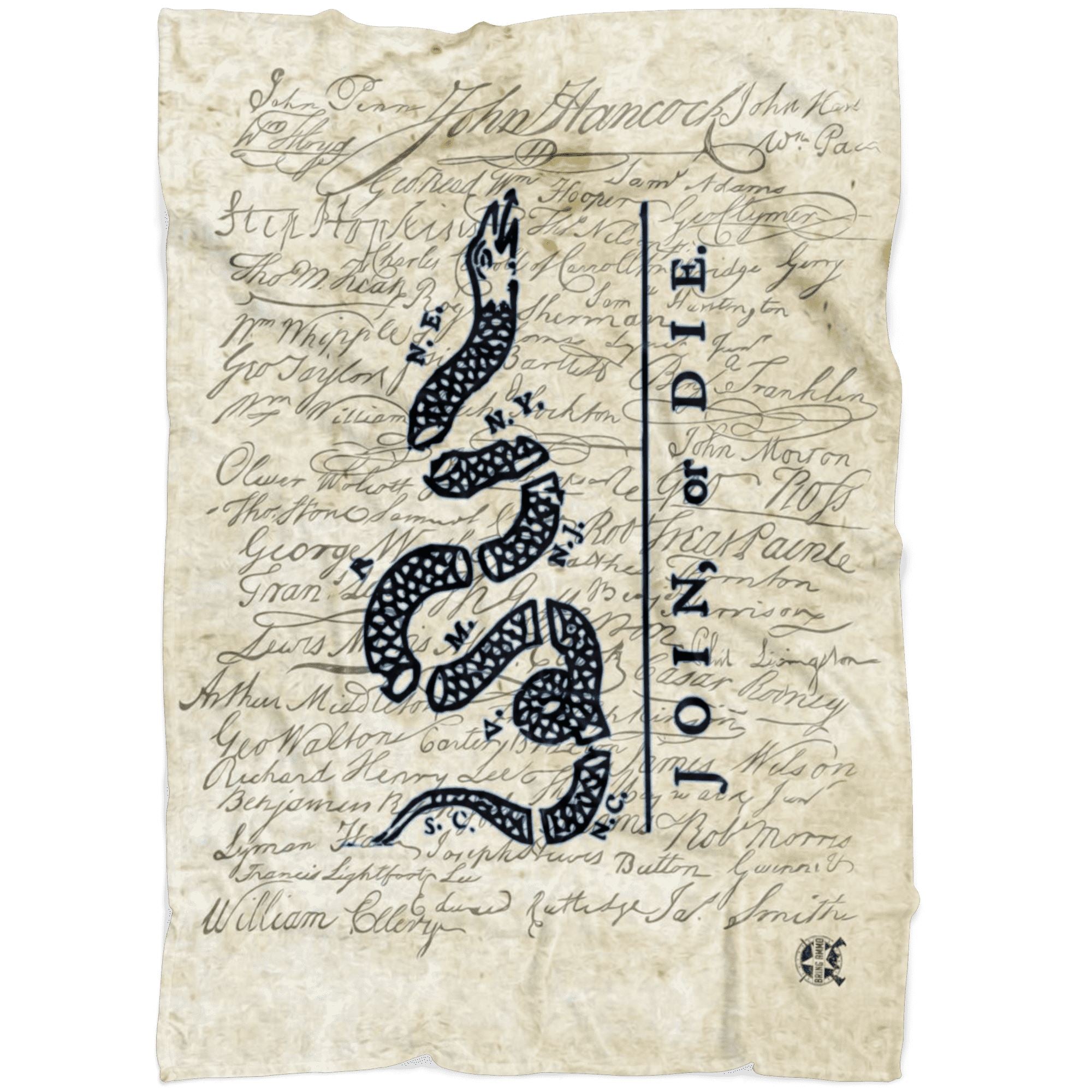 Join or Die with Declaration of Independence Signers Ultra Soft Micro Fleece Blanket Blankets LARGE (60"x50") 
